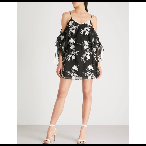 Alice + Olivia Holden Cold Shoulder Embroidered Chiffon Dress Size Medium - Picture 7 of 15